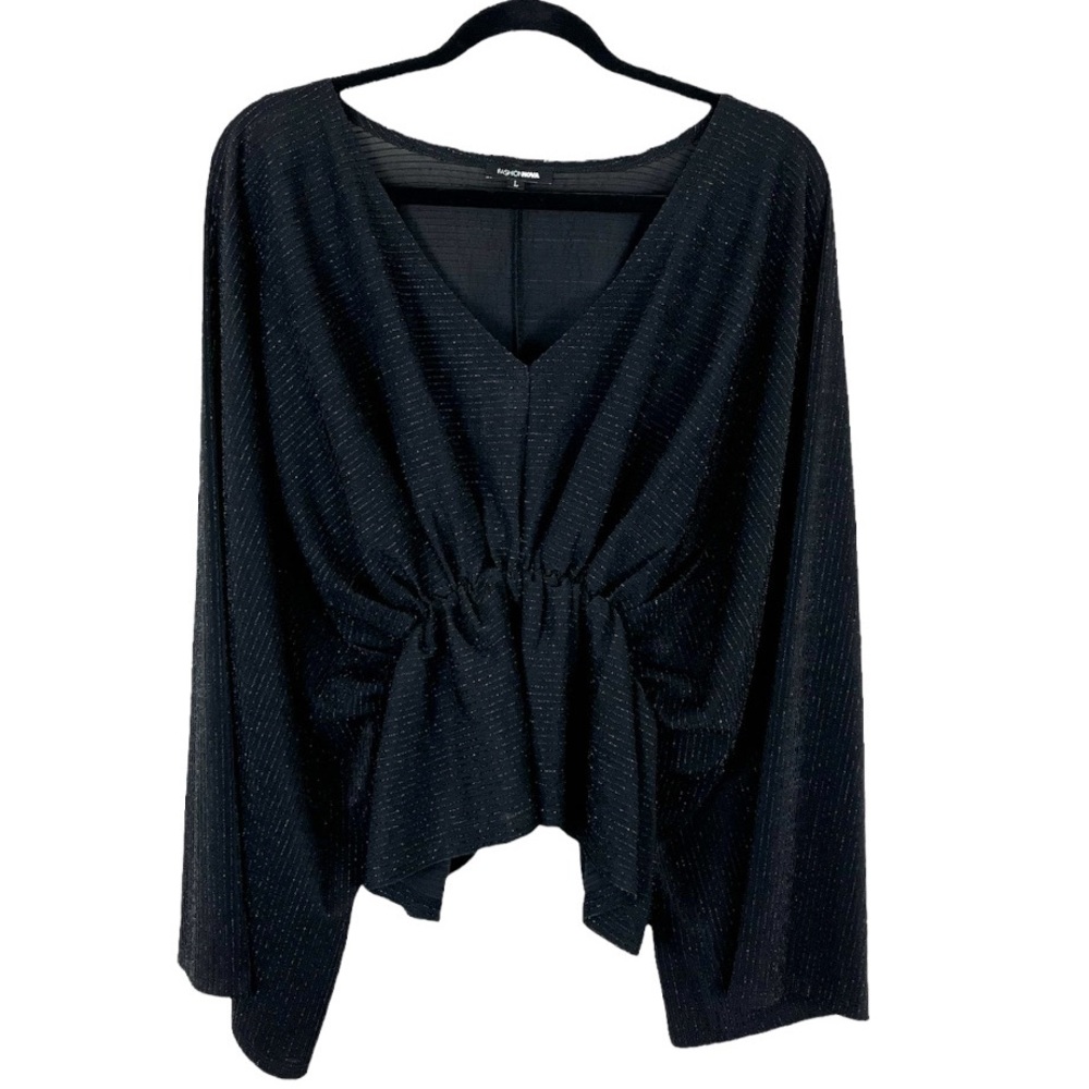 NWOT FashionNova Black Peplum Embellished Beaded Blouse - Large